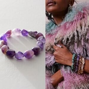 Free People Ariana Ost Crystal Stone Chunky Bracelet Amethyst Purple Bohemian